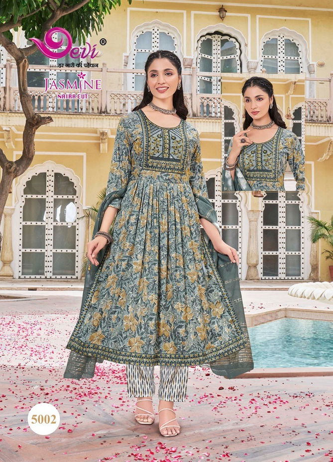 Jasmine Vol 5 By Devi Naira Cut Rayon Printed Kurti With Bottom Dupatta Wholesale Market In  Surat